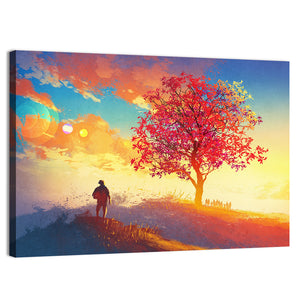 Tree and Man in Autumn Wall Art