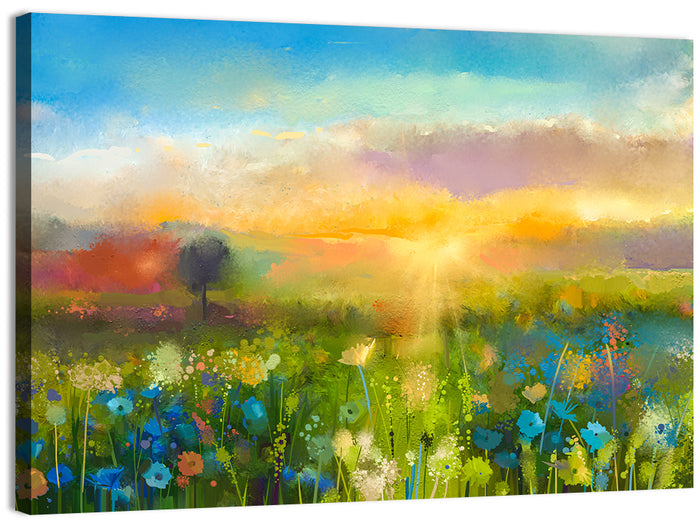 Sunset Wildflower Meadow Wall Art as a canvas print