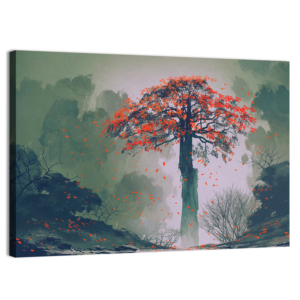 Red Autumn Tree Wall Art, canvas print, landscape