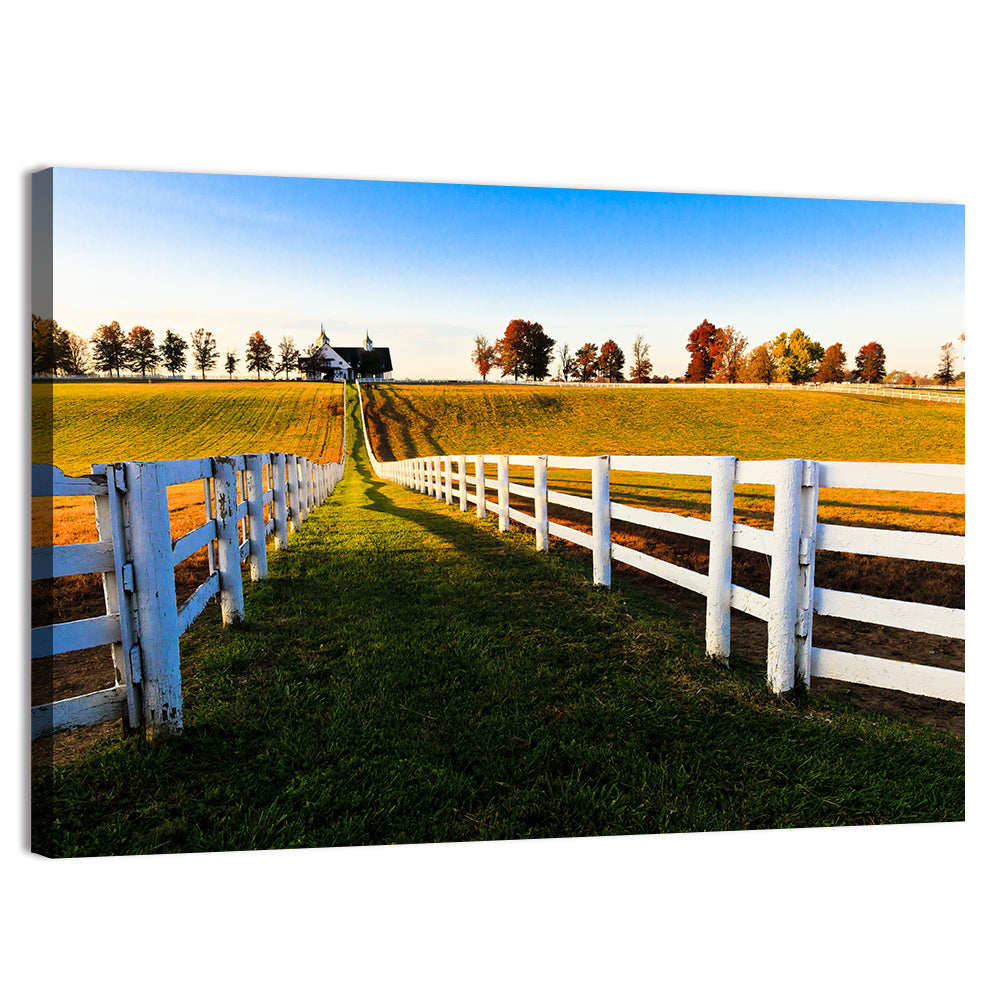 Kentucky Horse Farm at Golden Hour Wall Art, canvas print, landscape