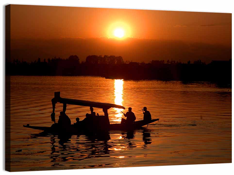 Dal Lake Sunset Silhouette Wall Art, canvas print, landscape