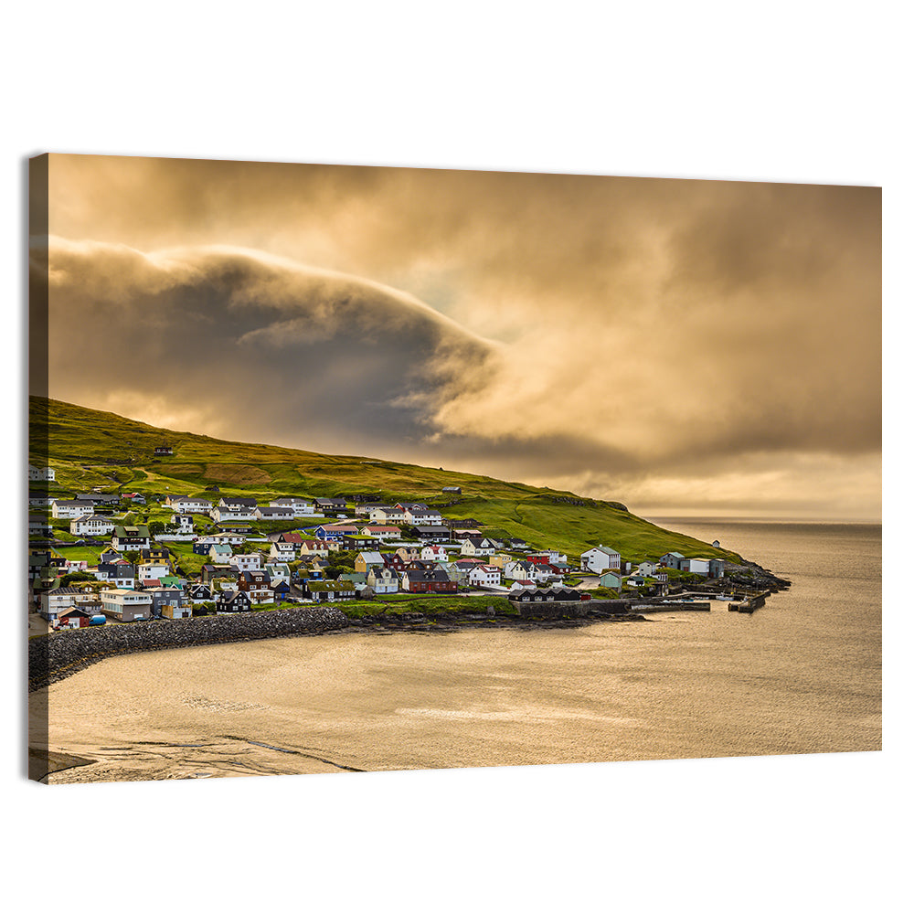 Coastal Village at Golden Hour Wall Art, canvas print, landscape