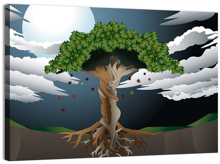 Moonlit Lovers Tree Wall Art as a canvas print