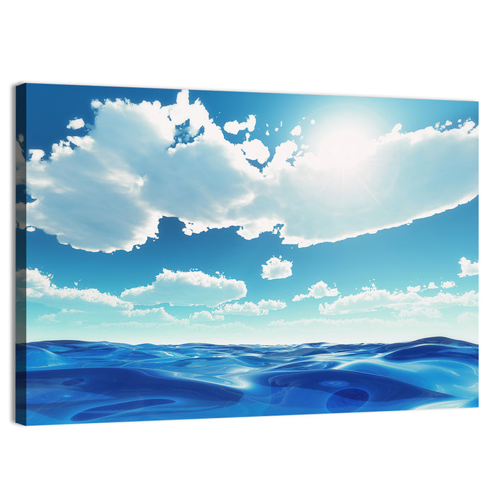 Sunlit Ocean and Clouds Wall Art as a canvas print