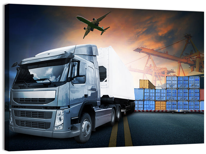 Sunset Freight Terminal Truck Scene Wall Art as a canvas print