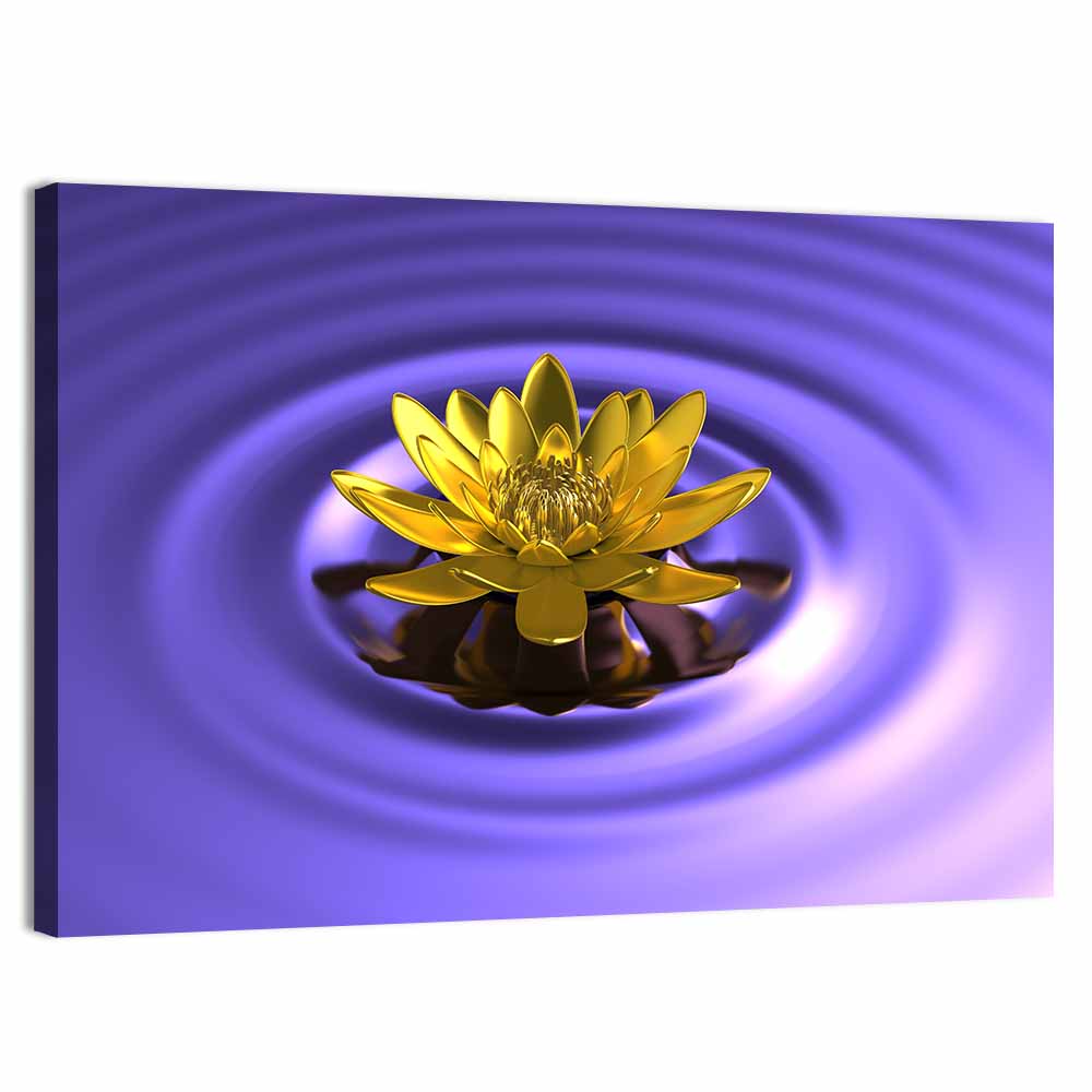 Golden Lotus Over Purple Waves Wall Art