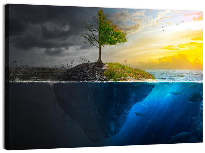 Split Island Tree of Duality Wall Art as a canvas print