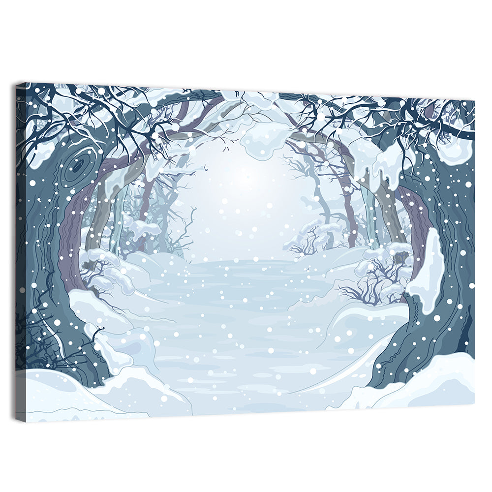 Winter Forest Path Illustration Wall Art, canvas print, landscape