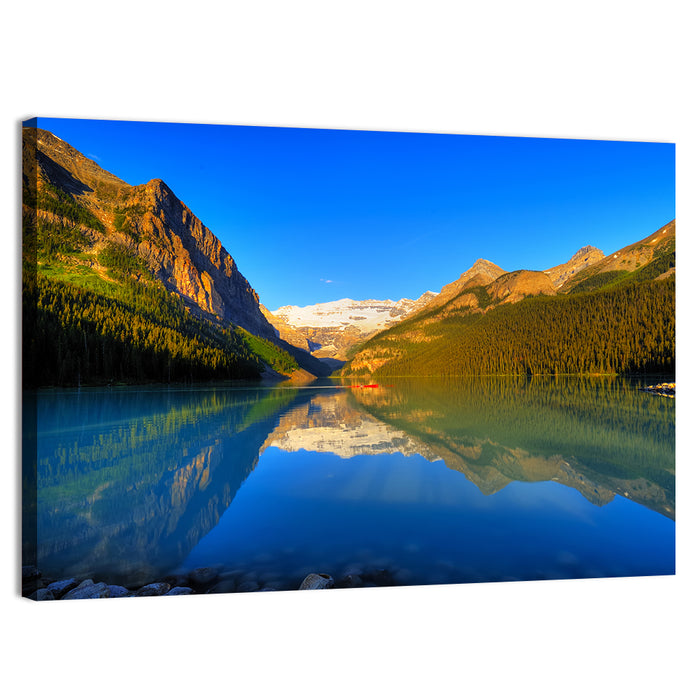 Lake Louise Canoe Reflection Wall Art as a canvas print