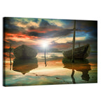 Two Wooden Boats at Sunset Wall Art