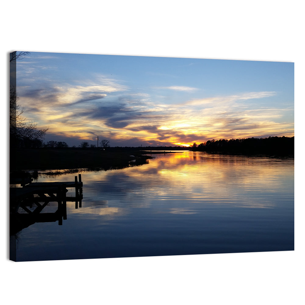 Lake Palestine Pier at Sunset Wall Art, canvas print, landscape