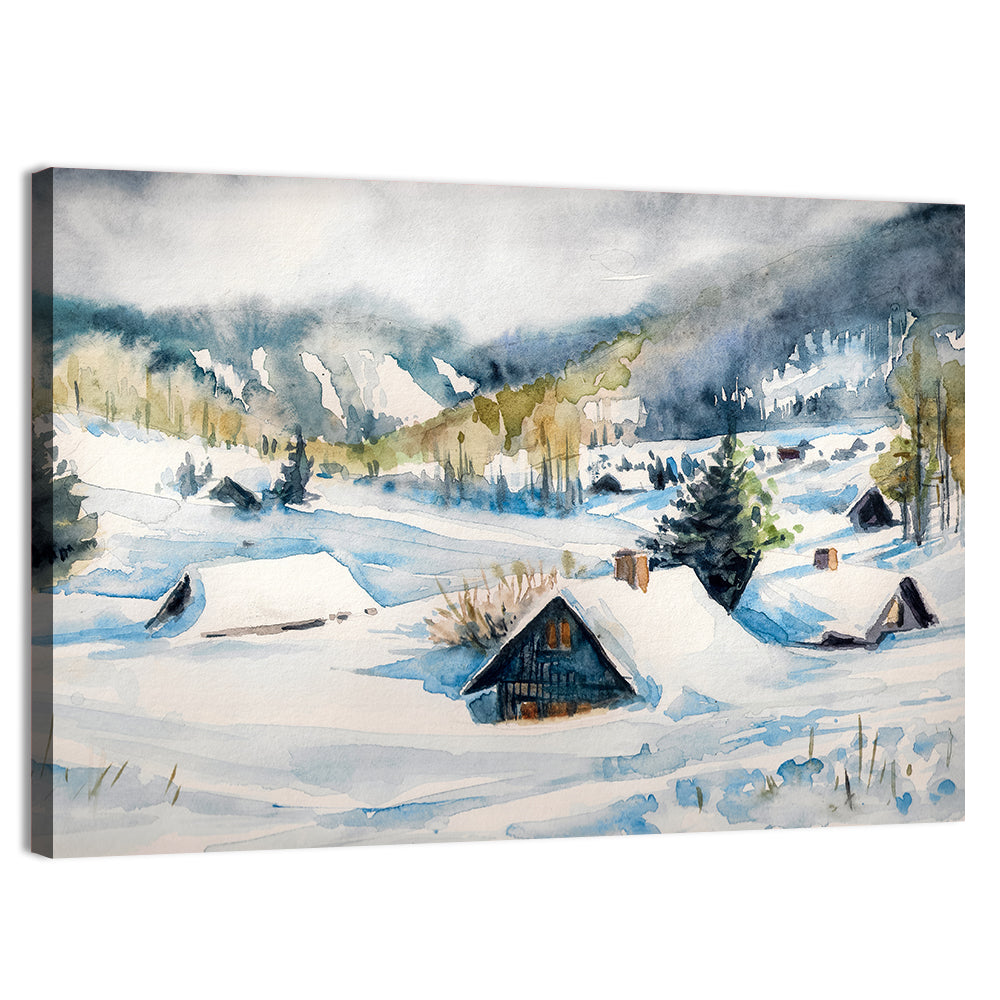 Snowy Mountain Village Wall Art