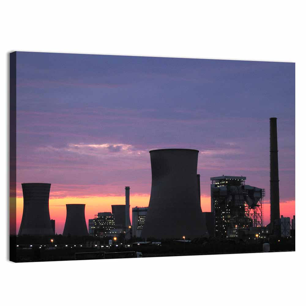 Coal Power Plant Sunset Silhouette Wall Art