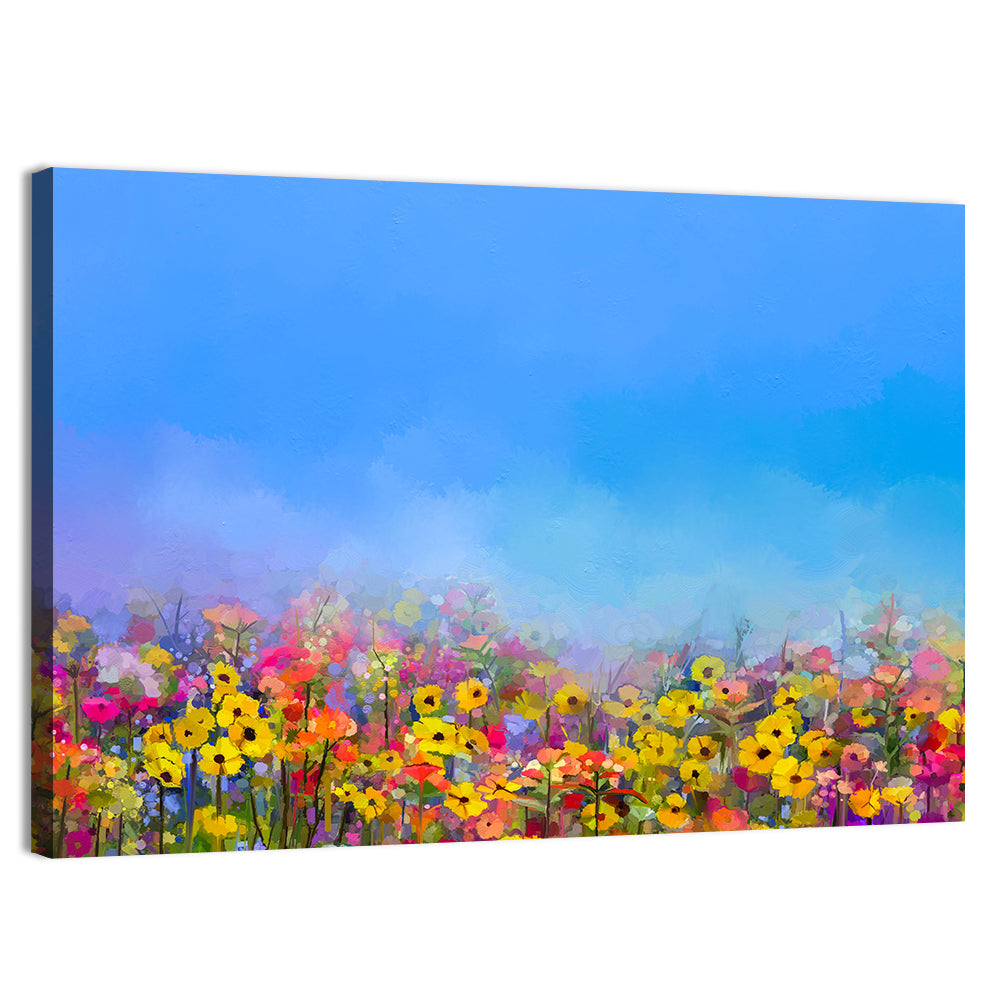 Cornflower and Daisy Meadow Wall Art, canvas print, landscape