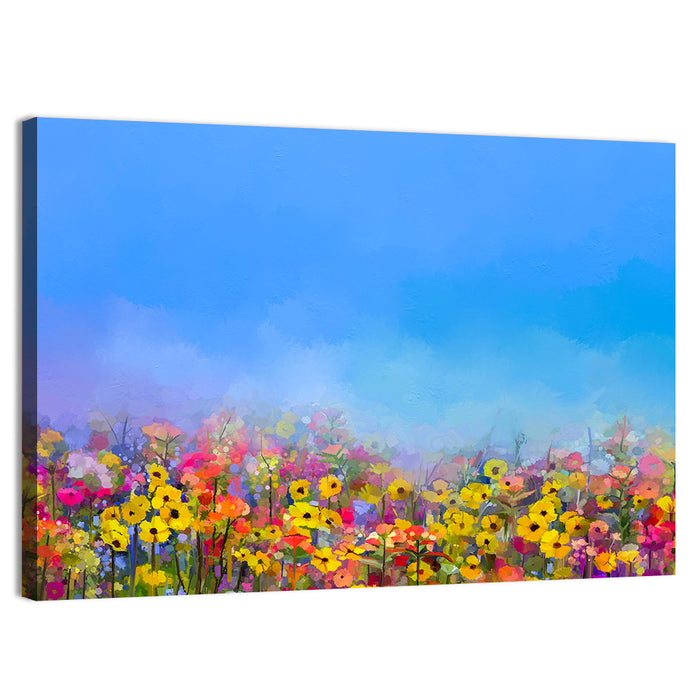 Cornflower and Daisy Meadow Wall Art as a canvas print