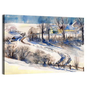 Snowy Village Road Wall Art