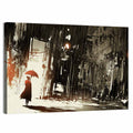 Woman with Umbrella on Rainy Street Wall Art
