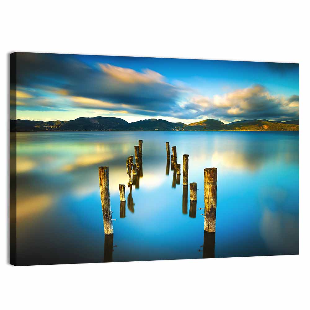 Golden Hour Pier on Lake Wall Art
