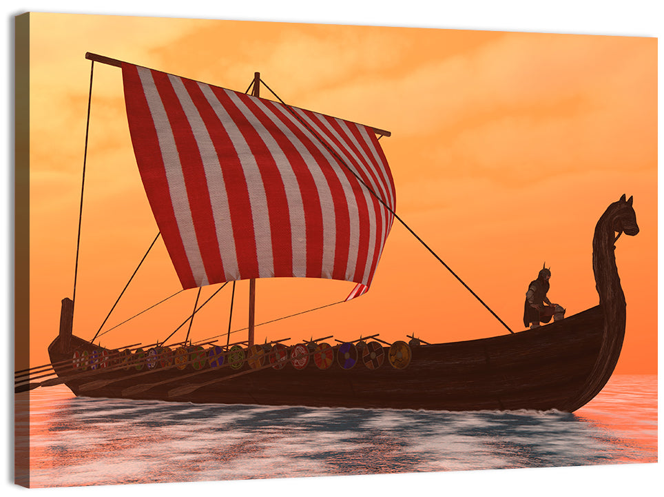 Viking Longship at Dusk Wall Art