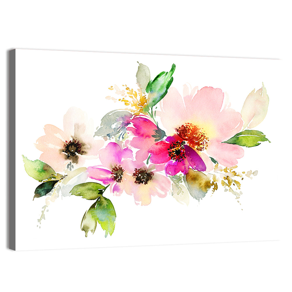 Delicate Pink Floral Watercolor Wall Art, canvas print, landscape