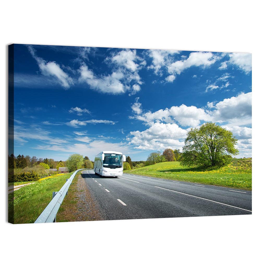 White Bus on Meadow Road Wall Art