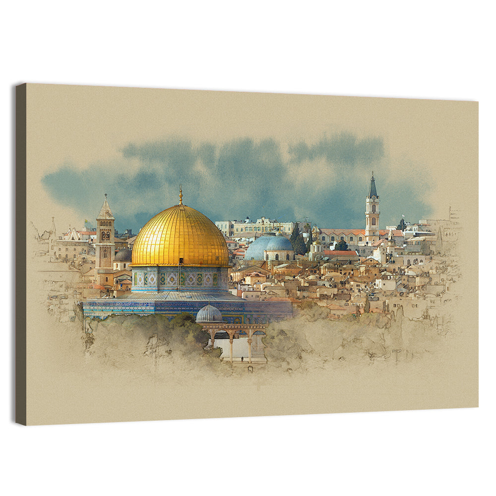 Dome of the Rock Watercolor Study Wall Art, canvas print, landscape