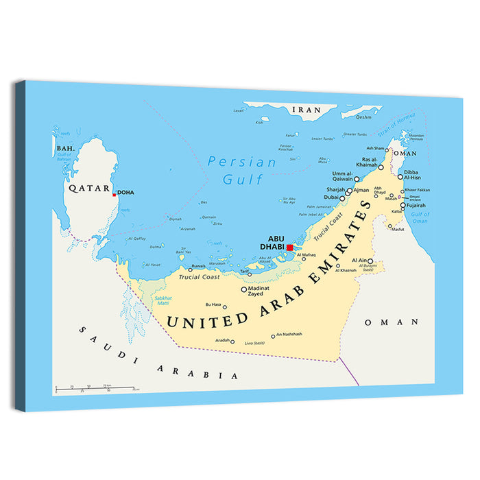 UAE Political Map Wall Art as a canvas print