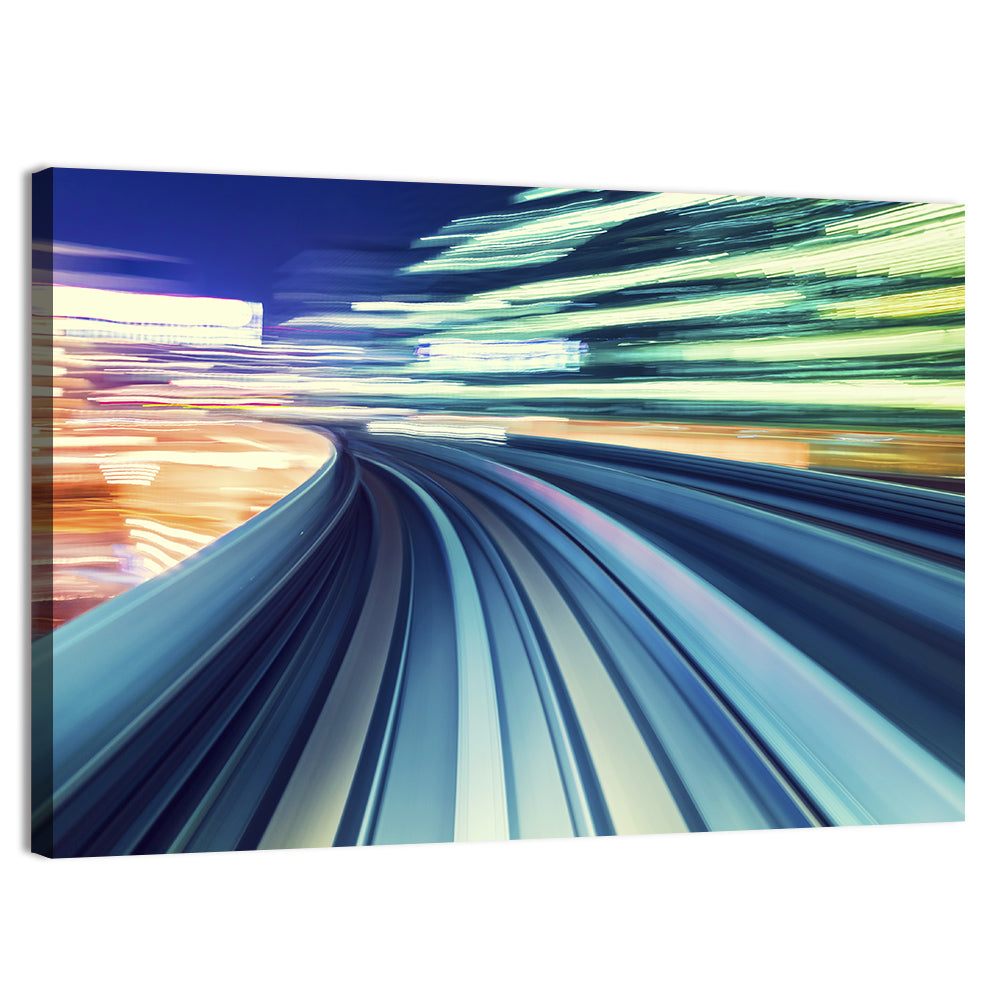 Curved Monorail Light Trails Wall Art, canvas print, landscape