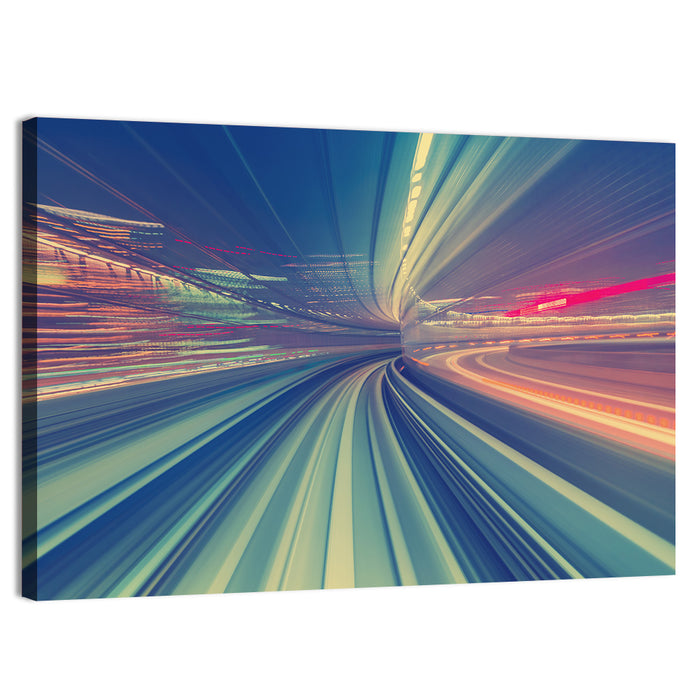 Monorail Night Light Trails Wall Art as a canvas print