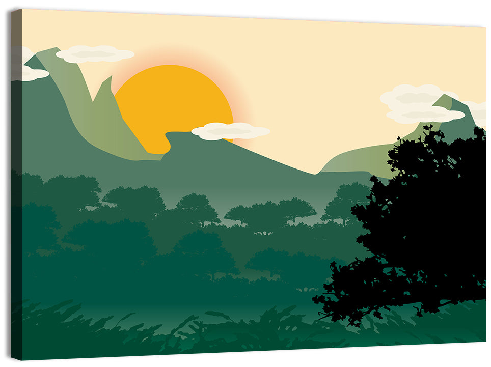 Geometric Mountain Forest Sunrise Wall Art, canvas print, landscape