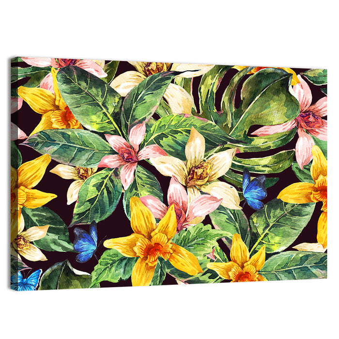 Tropical Orchid Pattern Wall Art as a canvas print