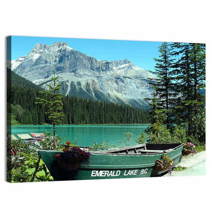 Green Rowboat at Emerald Lake Wall Art as a canvas print