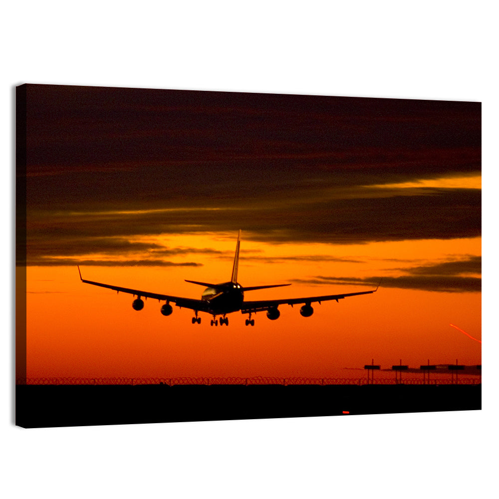 Plane Landing at Sunset Wall Art