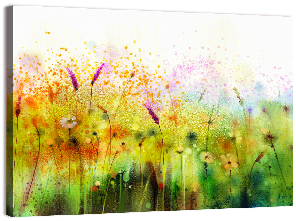 Cosmos Wildflowers Watercolor Wall Art, canvas print, landscape