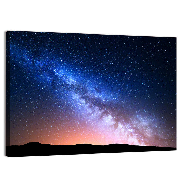 Milky Way Over Silhouetted Hills Wall Art as a canvas print