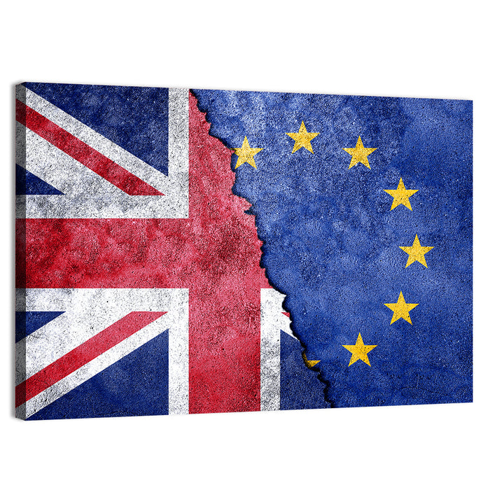 Divided Union Jack and Eu Flag Wall Art as a canvas print