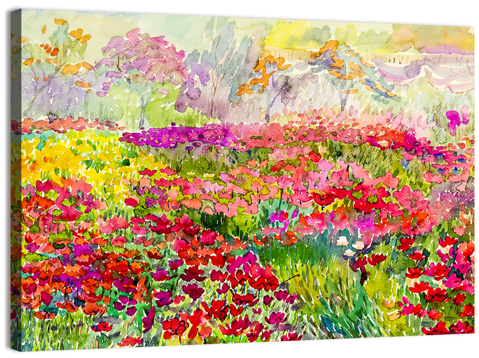 Summer Poppy Meadow Watercolor Wall Art