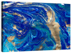 Blue and Gold Liquid Marble Swirls Wall Art