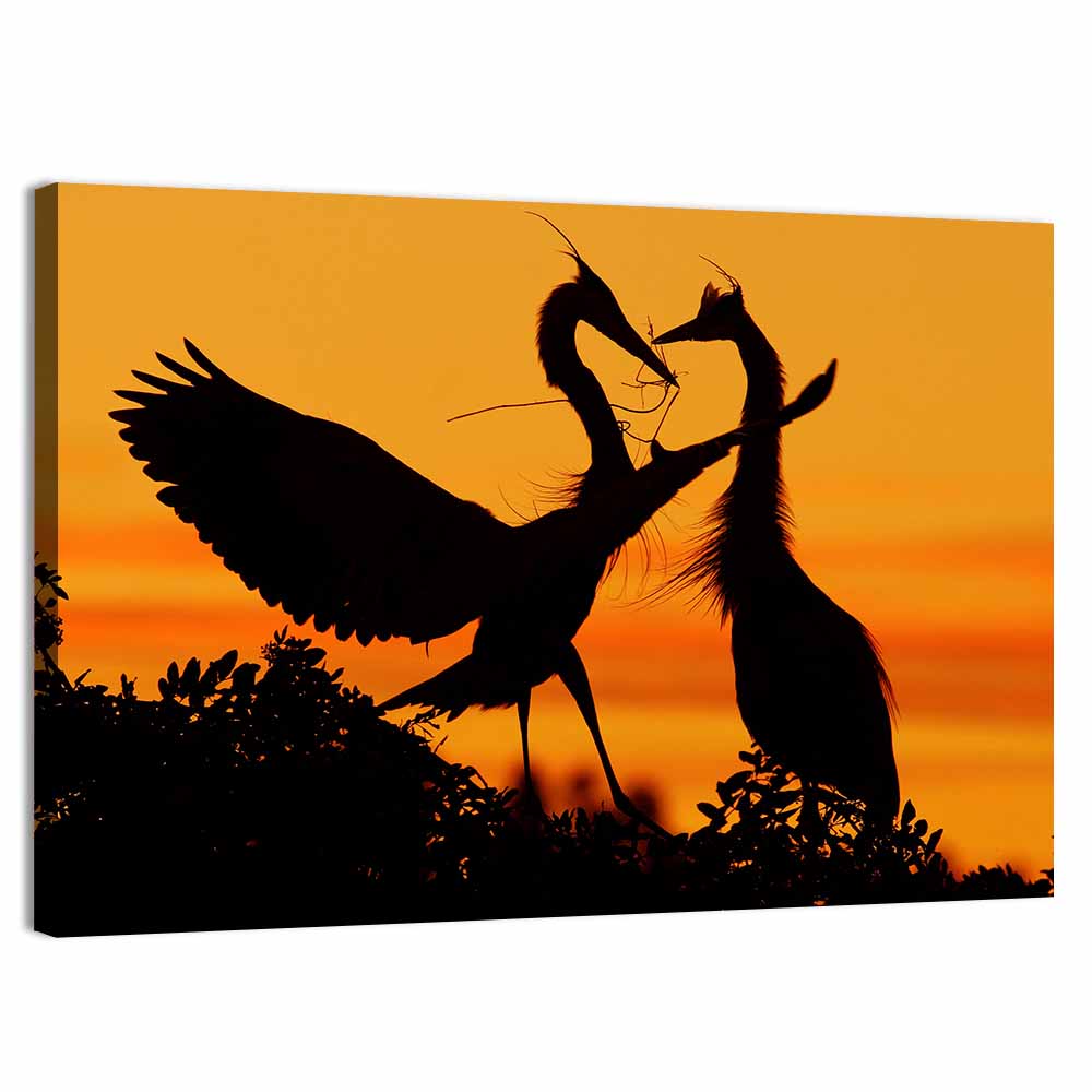 Heron Pair at Sunset Wall Art