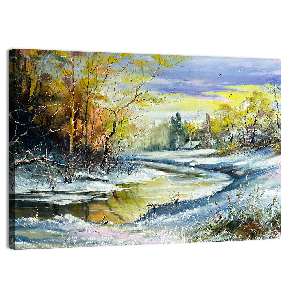 Winter River at Golden Hour Wall Art, canvas print, landscape
