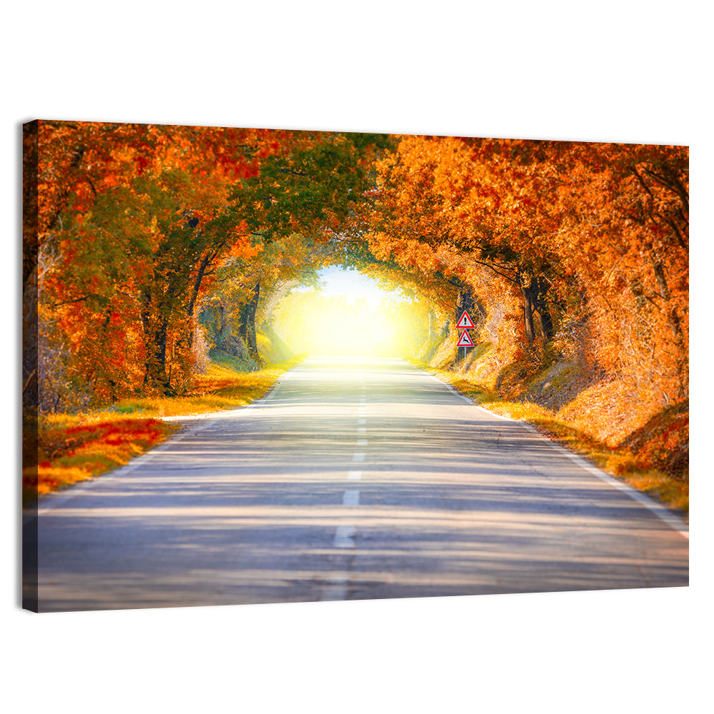 Golden Autumn Tree Tunnel Wall Art, canvas print, landscape