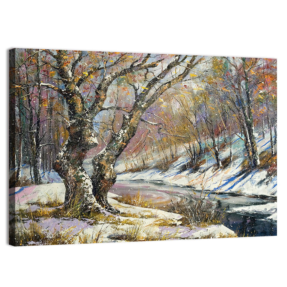Frozen River in Winter Woodland Wall Art