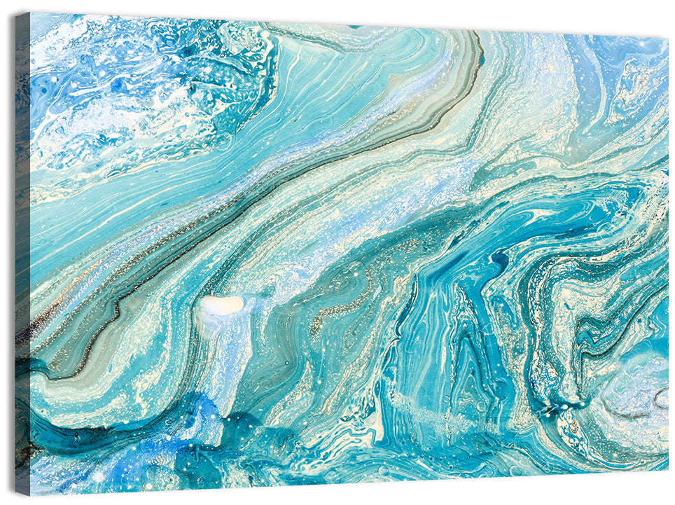 Aqua Marble Swirls with Silver Accents Wall Art