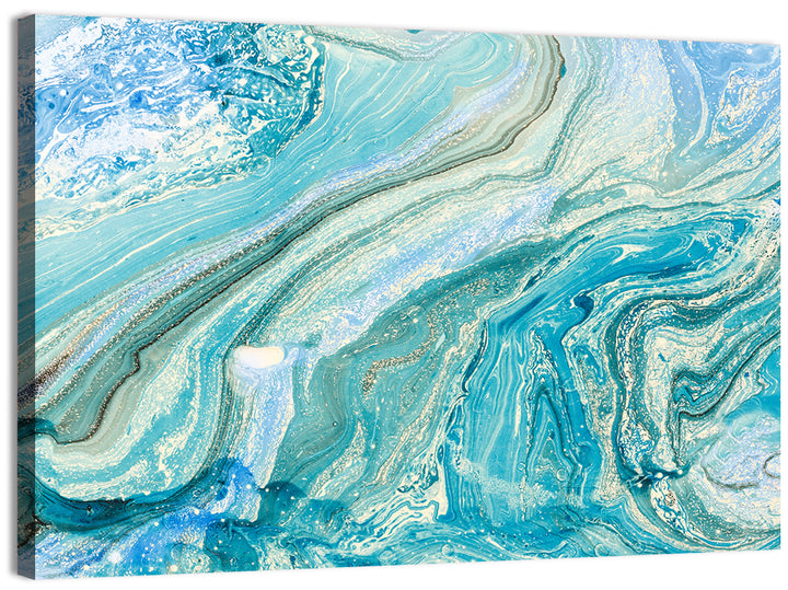 Aqua Marble Swirls with Silver Accents Wall Art