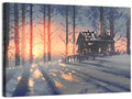 Snowy Forest Cabin at Sunset Wall Art