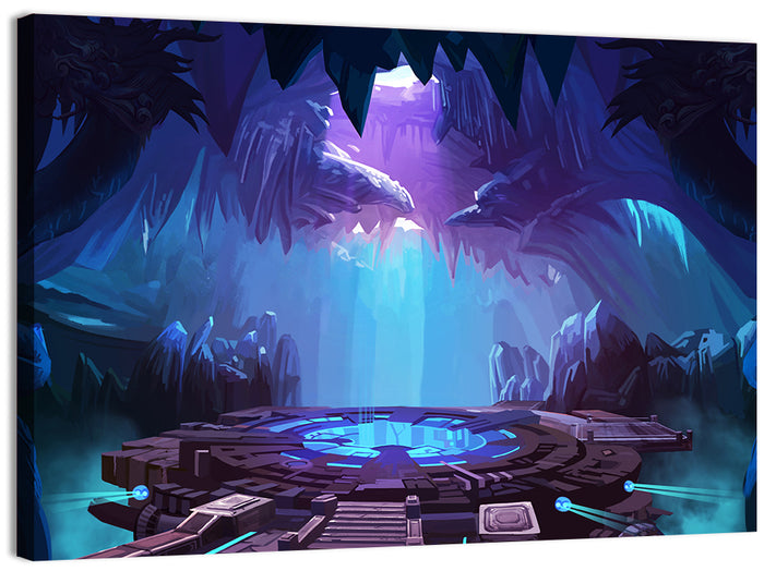 Alien Cave with Glowing Portal Wall Art as a canvas print