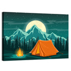 Moonlit Campfire Landscape Wall Art