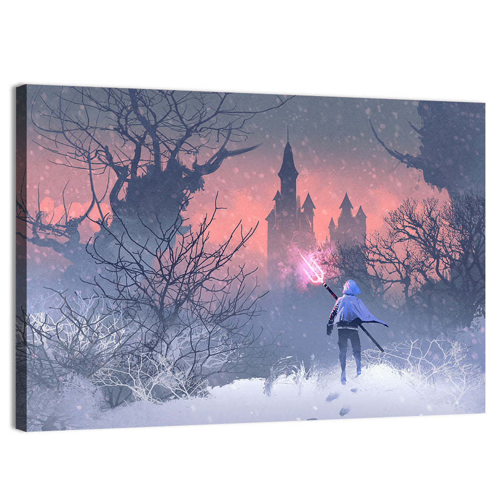 Knight with Glowing Trident Wall Art, canvas print, landscape
