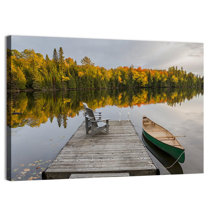 Ontario Autumn Lake Dock Wall Art as a canvas print