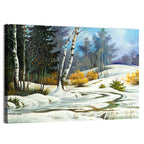 Birch Trees and Frozen Creek Landscape Wall Art